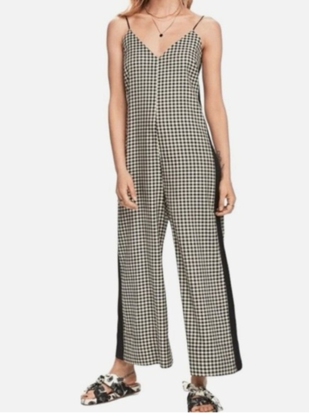 Scotch & Soda Maison Scotch Gingham Wide Leg Jumpsuit Black White Size Medium
